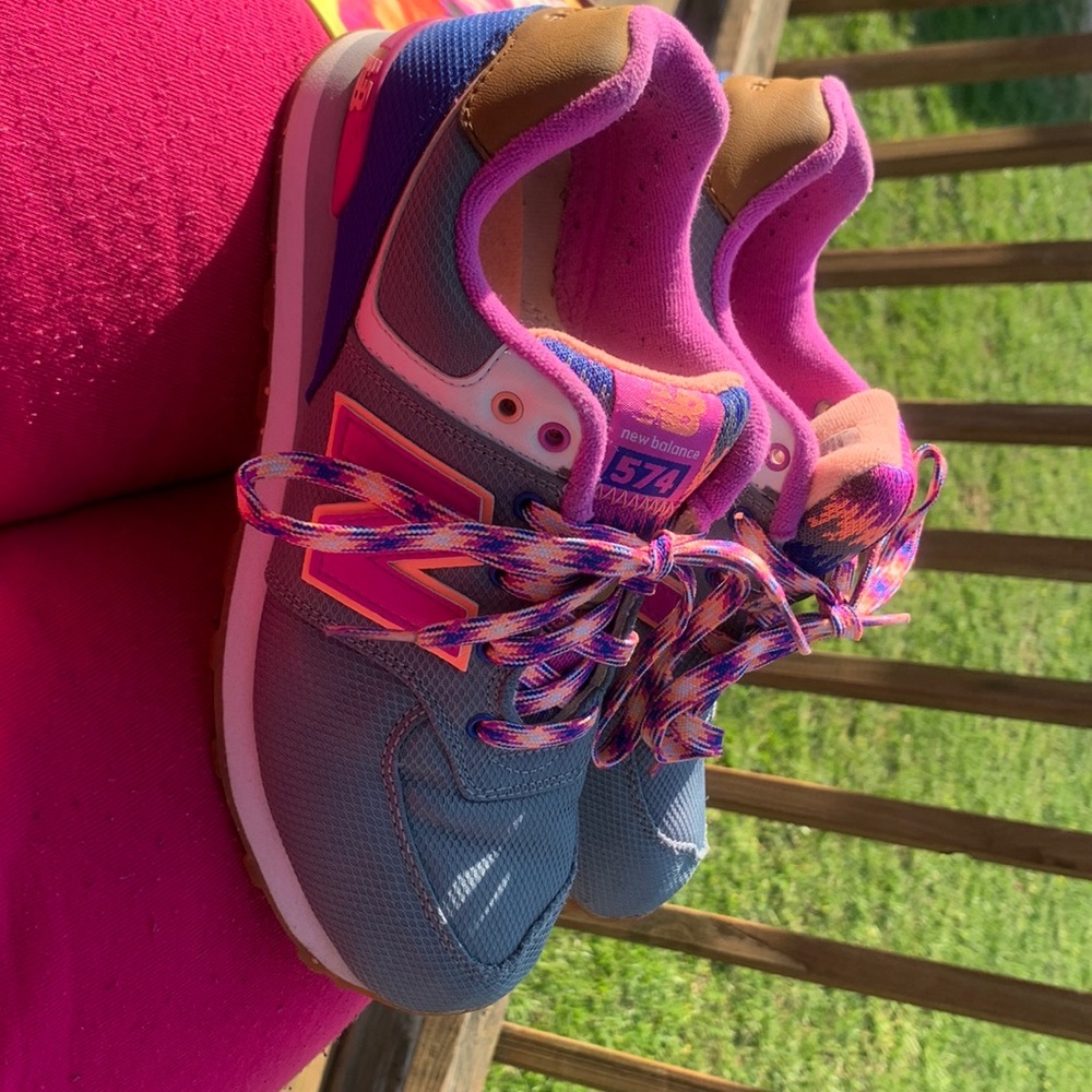 New balance pink neon orange blue grey and brown. Good condition